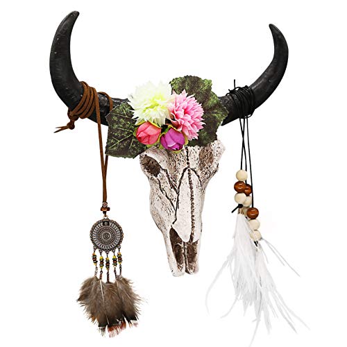 Cow Skull With Flowers Wall Decor