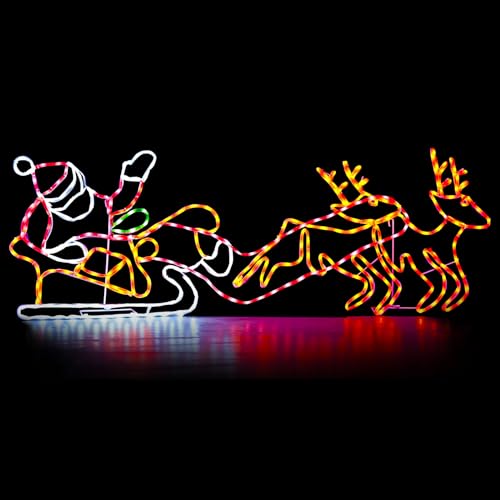 Outdoor Christmas Lights Rooftop Santa And Reindeer Decoration